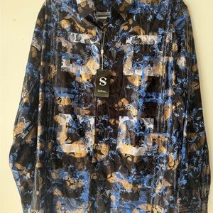 Silver Jeans Black, Blue & Gold Paisley Plaid Shirt Jacket